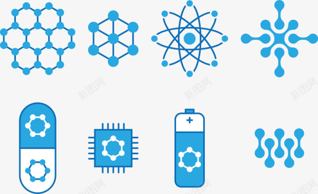 化学分子生物科学纳米技术蓝色图标图标