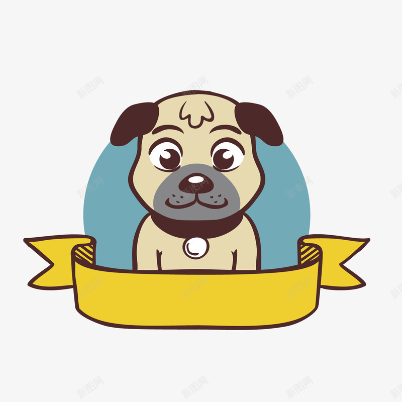 卡通小狗宠物标签png免抠素材_88icon https://88icon.com 卡通小狗 可爱小狗 宠物标签 背景装饰 黄色条幅