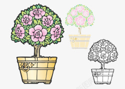 卡通玫瑰树盆栽彩色装饰素材