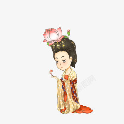 唐明皇杨贵妃卡通手拿小花朵的杨玉环高清图片