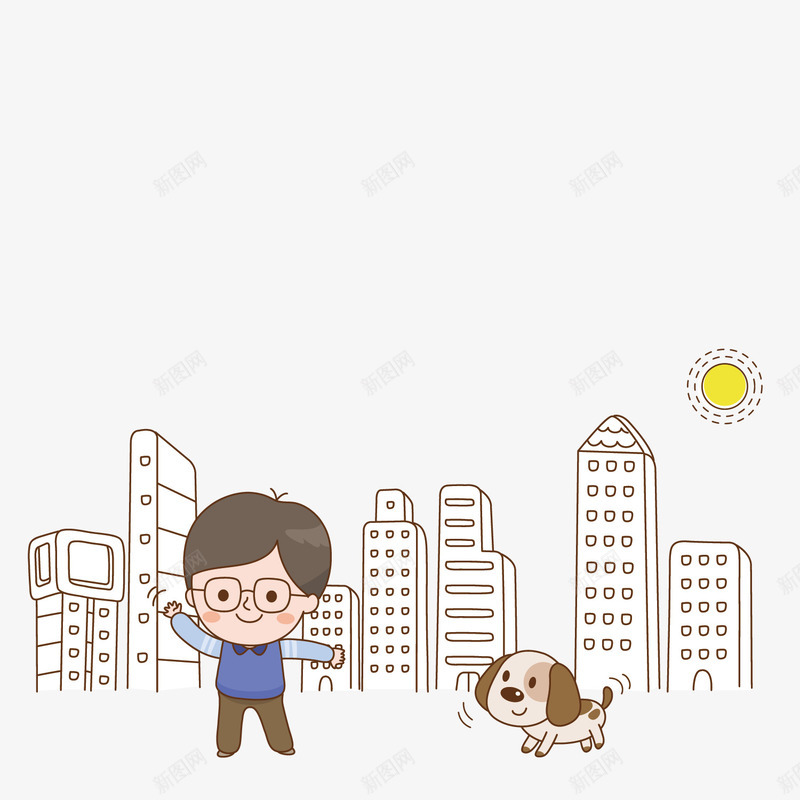 遛狗的小男孩png免抠素材_88icon https://88icon.com 城市 散步 街道 遛狗