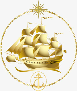 金色帆船金色帆船金色大船徽章矢量图高清图片