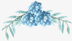 花叶手绘水彩蓝色花叶子组合高清图片