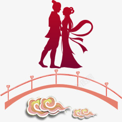 红色中国风鹊桥情侣装饰图案素材