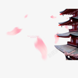 日本樱花日本漂浮樱花及建筑高清图片