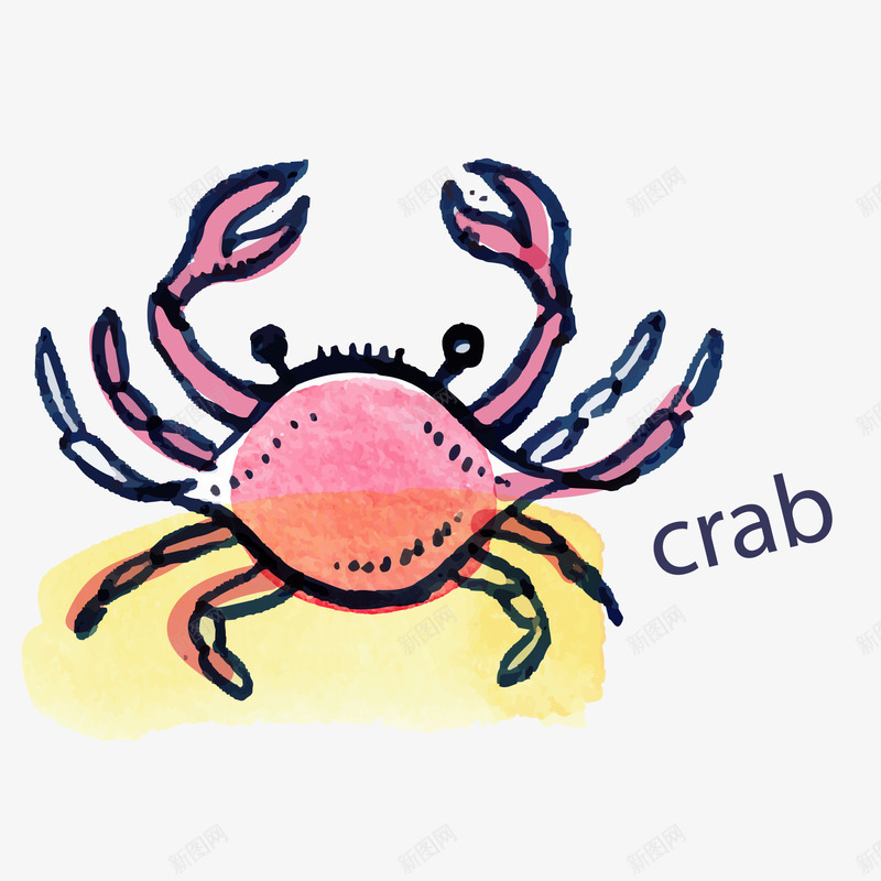 卡通可爱的螃蟹矢量图ai免抠素材_88icon https://88icon.com 动物设计 卡通 沙滩 海边 海鲜 红色 螃蟹 食物 矢量图