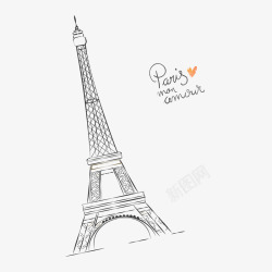 巴黎风景手绘艾菲尔铁塔建筑高清图片