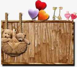 棕色木板小熊装饰素材