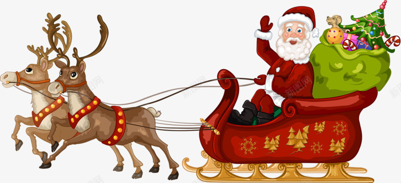 圣诞老人png免抠素材_88icon https://88icon.com 圣诞 老人 雪橇车 驯鹿 麋鹿车