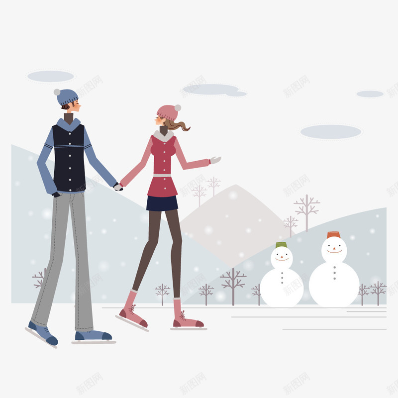雪地中散步的情侣矢量图ai免抠素材_88icon https://88icon.com 情侣 散步 雪地 矢量图