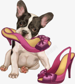 插画动物叼一双高跟鞋的狗狗素材