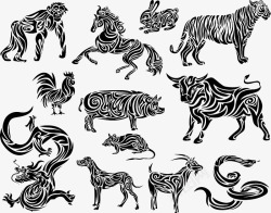 十二生属性动物纹身图案高清图片