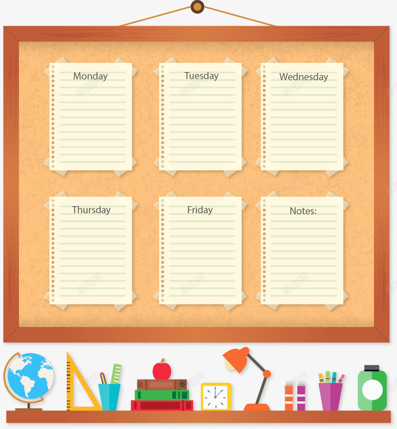手绘木板png免抠素材_88icon https://88icon.com 便利贴 卡通 手绘 文具 日程图 日程表 木板 计划 黑板