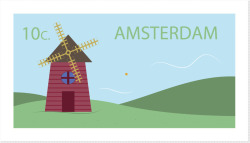 荷兰的风车邮票矢量图素材