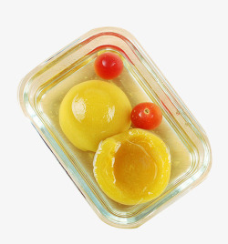 黄桃果肉玻璃盒里的水果高清图片