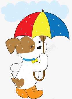 转身下雨天打伞的小狗高清图片
