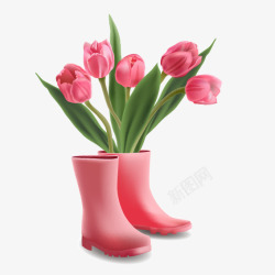 粉色雨鞋和郁金香素材
