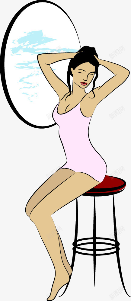 性感美女化妆矢量图ai免抠素材_88icon https://88icon.com 性感美女 性感美女矢量素材 时尚女人 镜子 矢量图