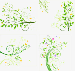 紫色树藤绿色植物花藤纹样矢量图高清图片