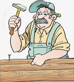 卡通手绘插图钉钉子的木工师傅素材