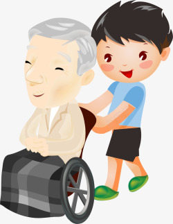 轮椅老人小男孩素材