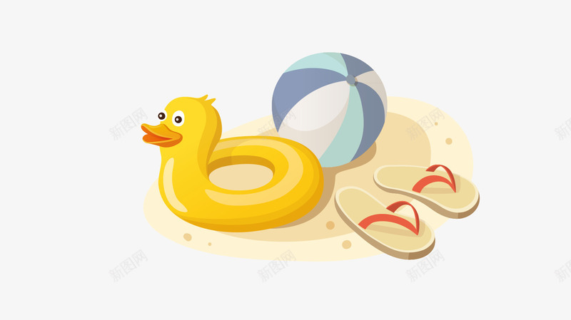 卡通度假小玩具png免抠素材_88icon https://88icon.com 度假 排球 暑假沙滩元素设计 沙滩 沙滩拖鞋 游泳圈