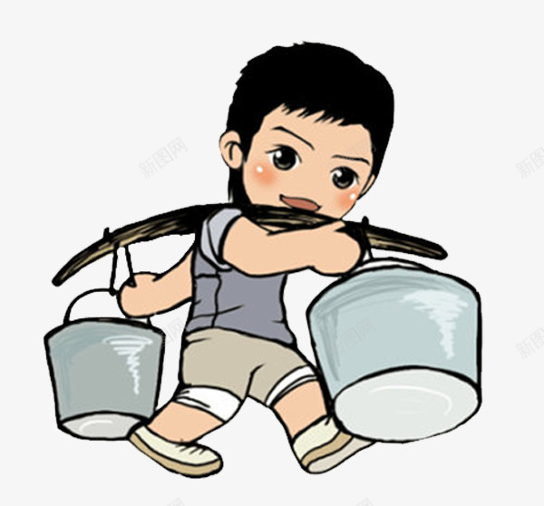 卡通挑水小男孩png免抠素材_88icon https://88icon.com 体力活 劳动力 卡通 打水 担水 挑水 挑水小男孩 重担