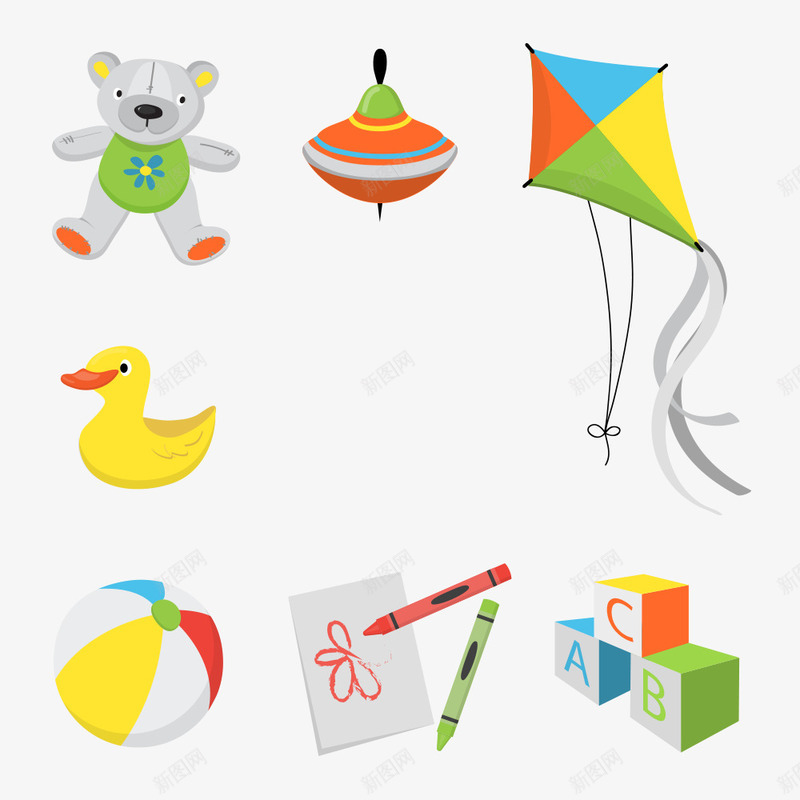 儿童玩具png免抠素材_88icon https://88icon.com ABC玩具 儿童玩具 小熊 小黄鸭 玩具 球 陀螺 风筝