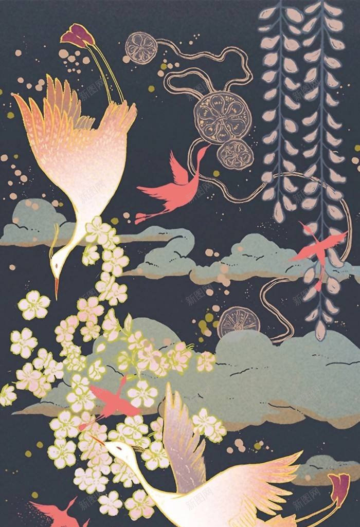 国潮仙鹤中国风背景元素png免抠素材_88icon https://88icon.com 中国风 仙鹤 国潮 深色