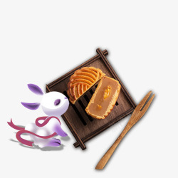 装饰性兔子图案中秋节月饼高清图片