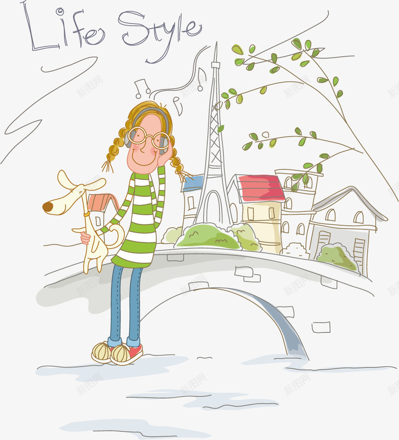 和小狗一起听音乐的女孩png免抠素材_88icon https://88icon.com 一起 女孩 插画 音乐