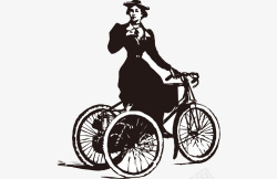 卡通手绘黑白欧洲贵妇骑自行车素材