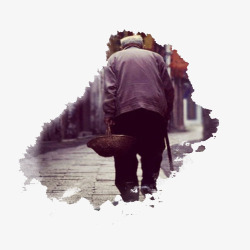 老人孤单的行走背影图案素材