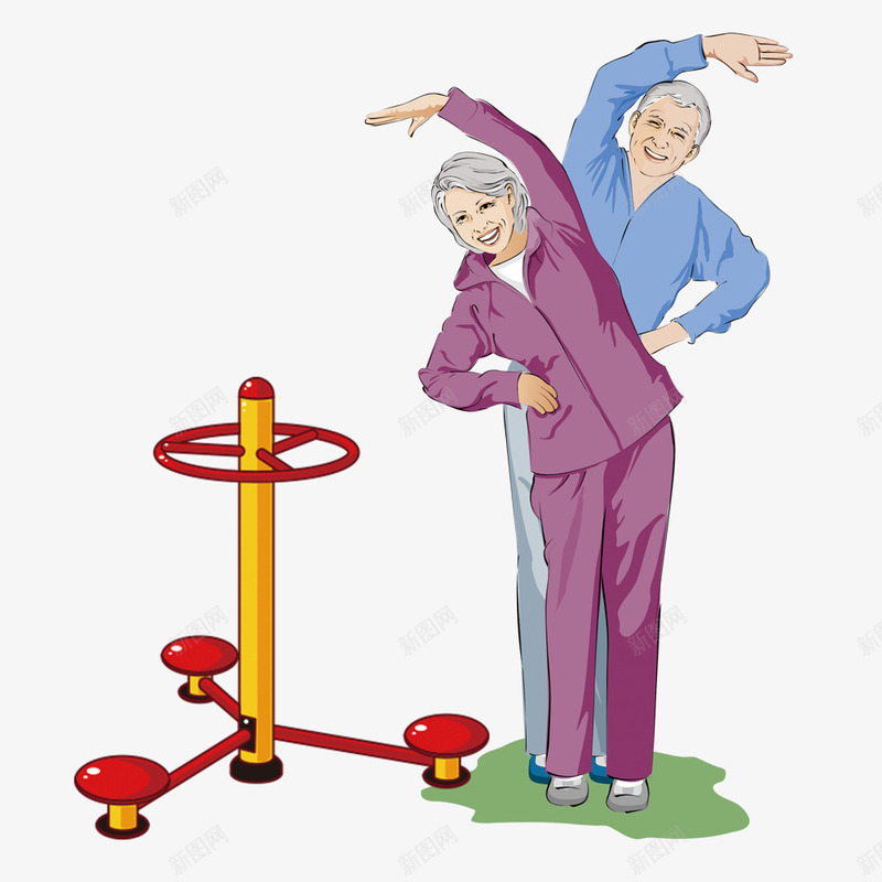 卡通弯腰运动的老年夫妇psd免抠素材_88icon https://88icon.com 健身器材 卡通手绘 老人健康 老人健身 老年人 老年夫妇 老当益壮 运动老人 锻炼运动