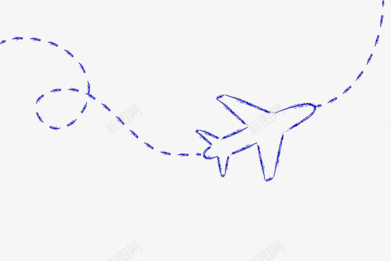 虚线边蓝色手绘飞机路线图标图标