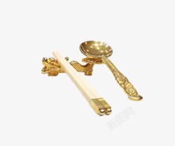 精美金色铁勺筷子餐具组合图素材