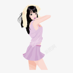 卡通紫色纹绣短裙少女素材