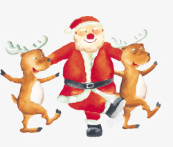 和麋鹿一起跳舞的圣诞老人素材