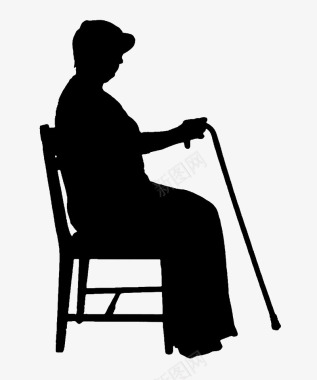 衣太太老太太拄拐坐椅子上图标图标