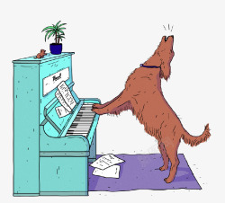 卡通弹钢琴小狗素材