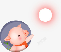 立体猪猪c4d赏月的猪猪新年装饰高清图片