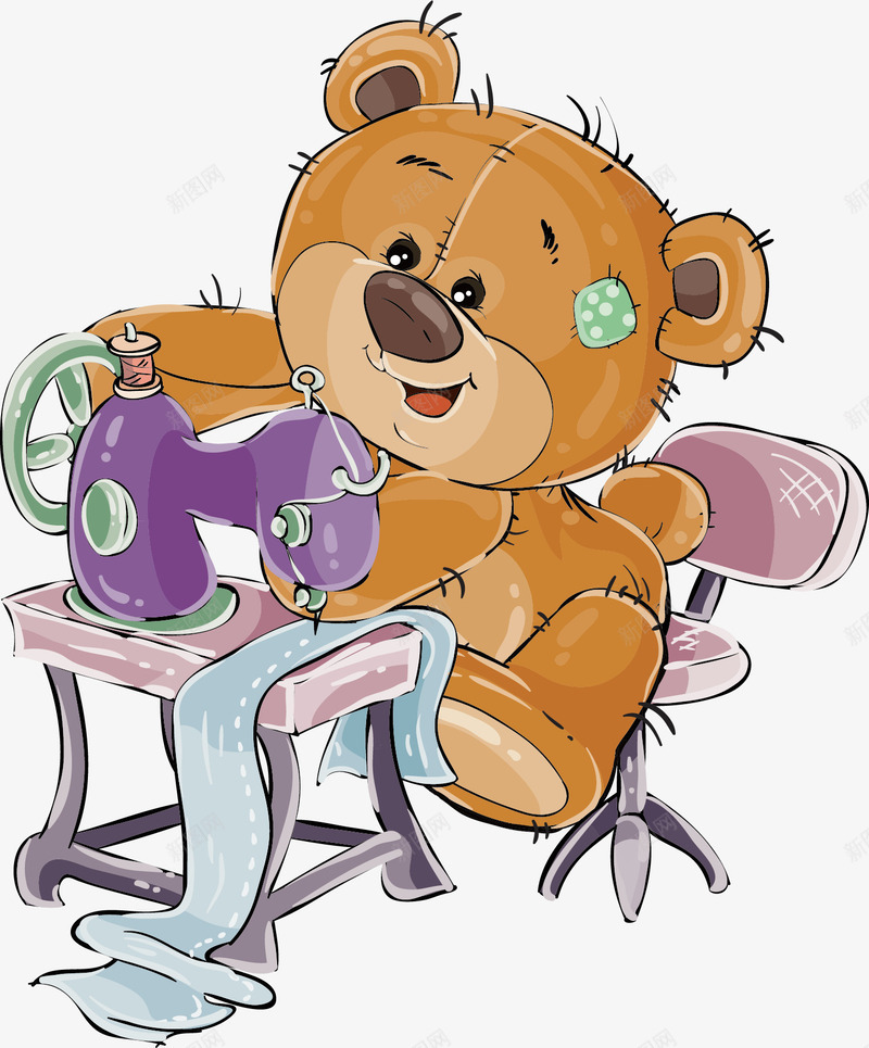 操作缝纫机的小熊png免抠素材_88icon https://88icon.com 做衣服 布偶小熊 棕熊 矢量素材 缝纫机
