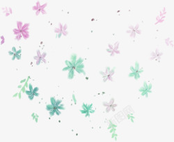 粉绿色文艺水彩花朵素材