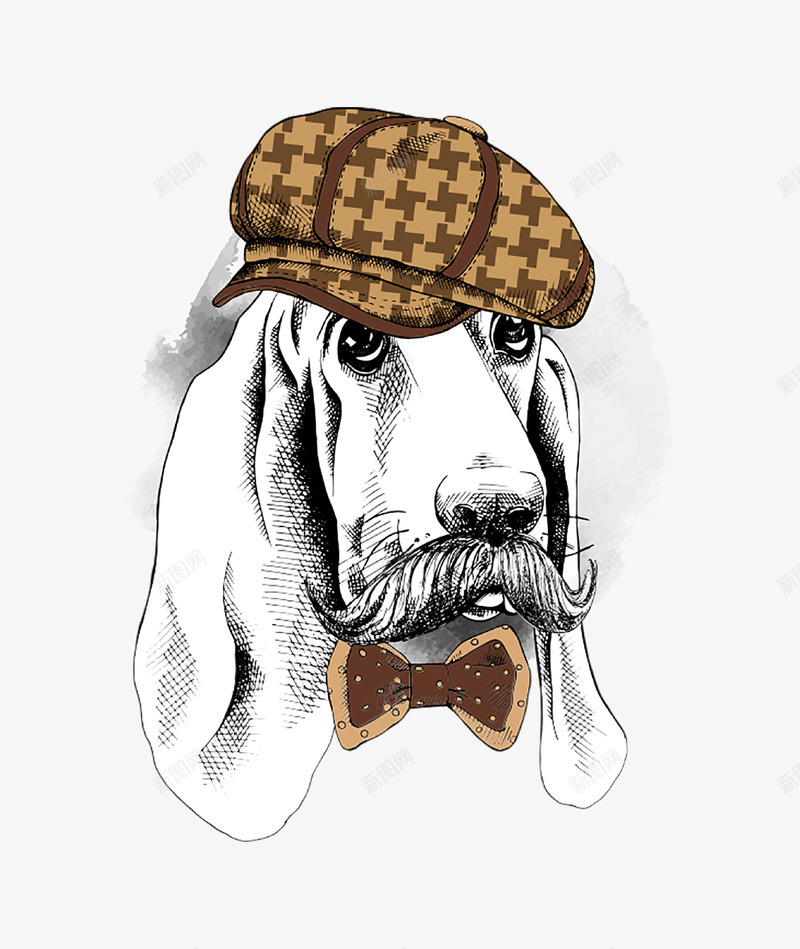戴贝雷帽的小狗素描画png免抠素材_88icon https://88icon.com 动物 可爱的 小狗 帽子 手绘图 绅士 领结