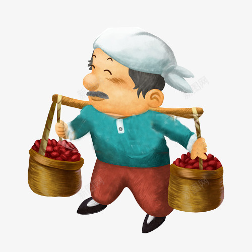 老爷爷卖红枣png免抠素材_88icon https://88icon.com 卡通挑担子 戴头巾的老爷爷 手绘 手绘老爷爷卖东西 担子 挑夫 挑担子 挑担子图 篮子