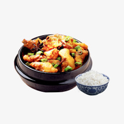 砂锅米线图美味午餐黄焖鸡块米饭高清图片
