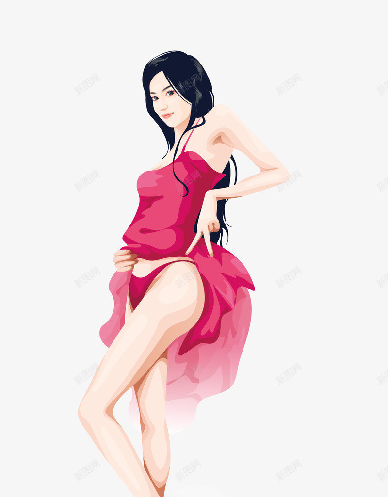 性感美女矢量图ai免抠素材_88icon https://88icon.com 卡通 性感美女 简笔画 红色 线稿 矢量图