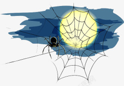 卡通蜘蛛网素材手绘月下蜘蛛丝网高清图片