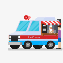 彩色居民区流动冰淇淋车矢量图素材