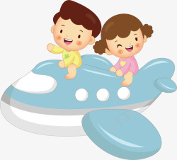 两个小宝宝坐飞机矢量图素材